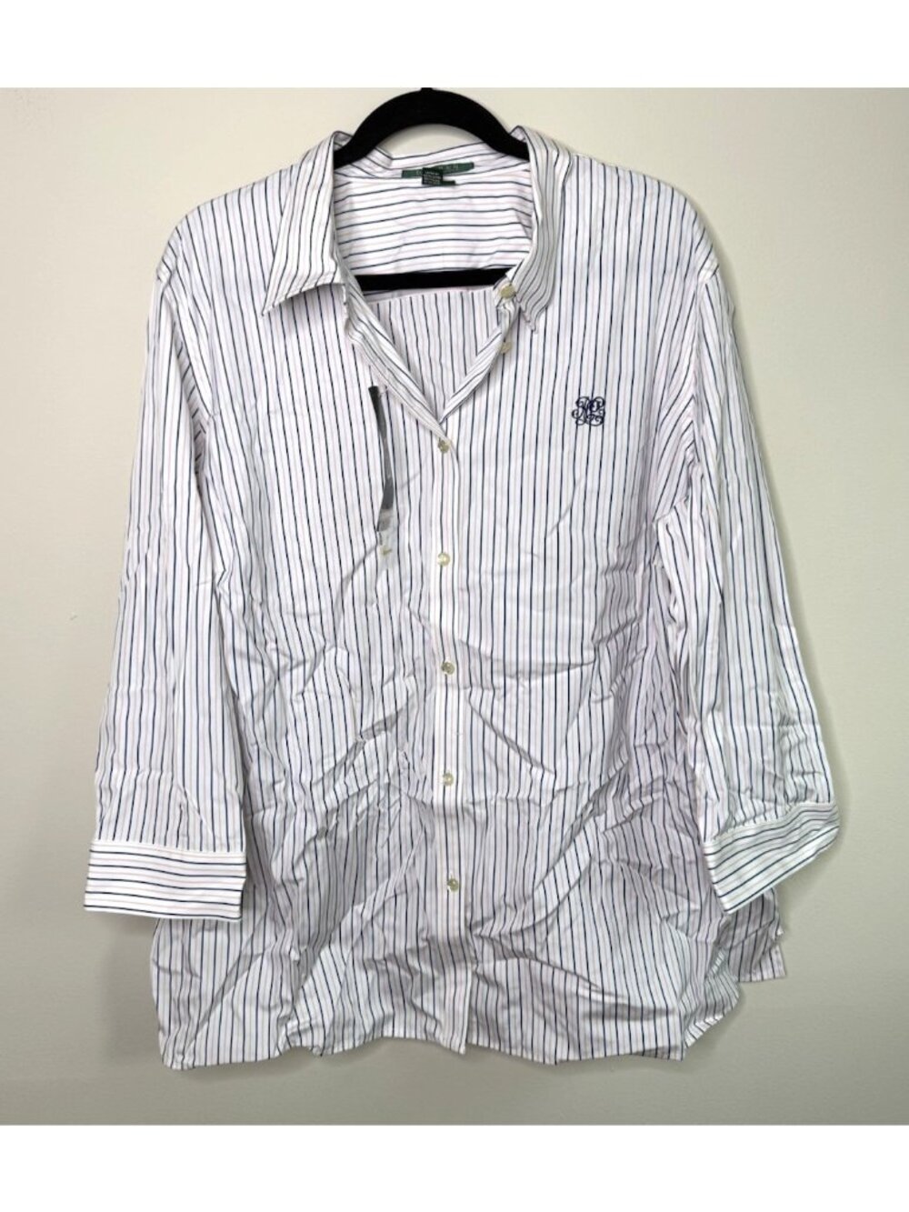 Deadstock Vintage 90s Lauren Ralph Lauren Button Shirt Monogram Crest Womens 3XL
